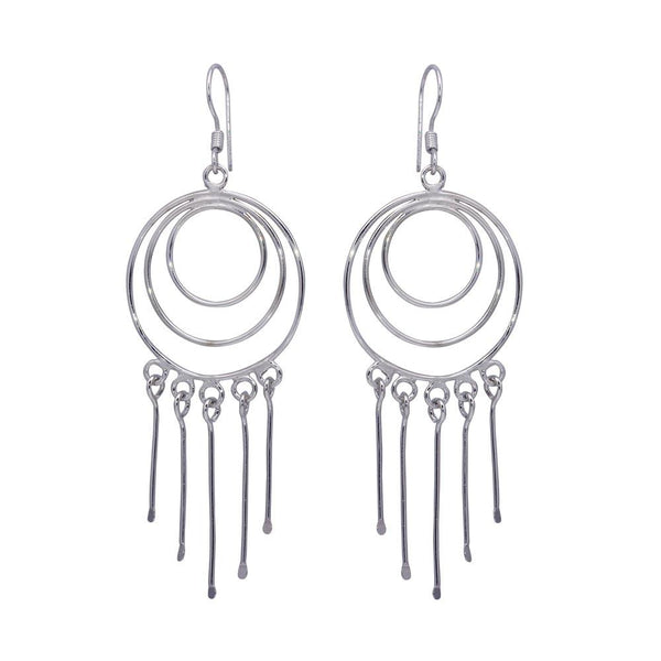 Silver 925 Rhodium Plated Multiple Graduated Open Circle Wire Dangling Hanging Teardrop Hook Earrings - DSE00019 | Silver Palace Inc.