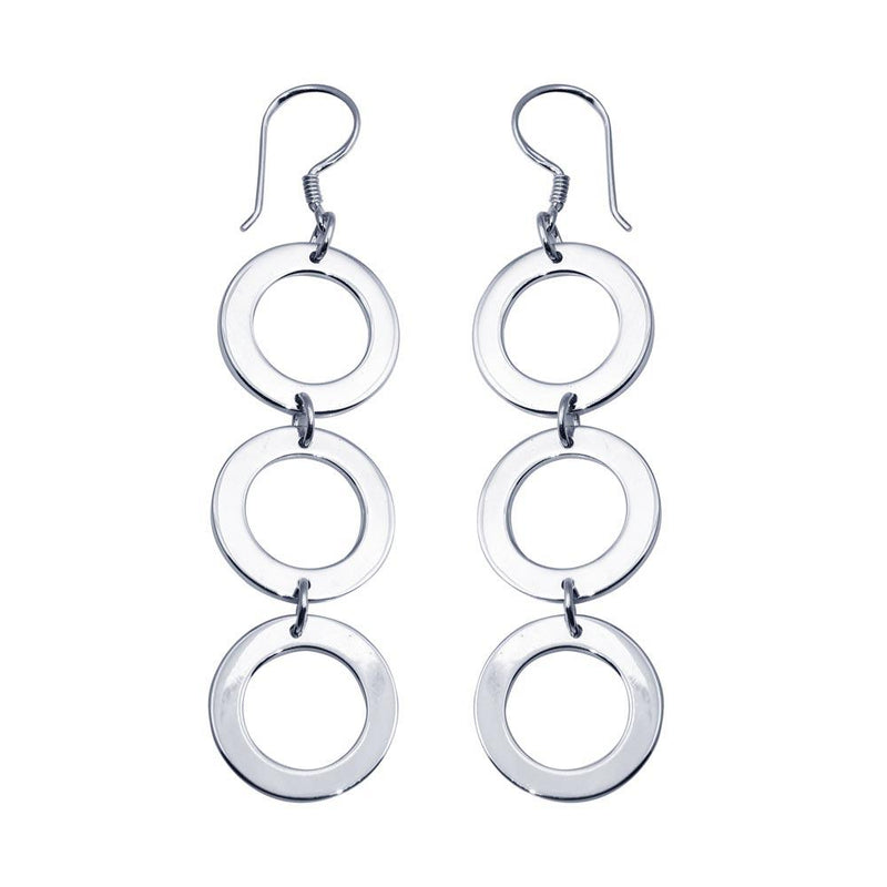 Silver 925 Rhodium Plated Three Open Circle Dangling Hook Earrings - DSE00021 | Silver Palace Inc.
