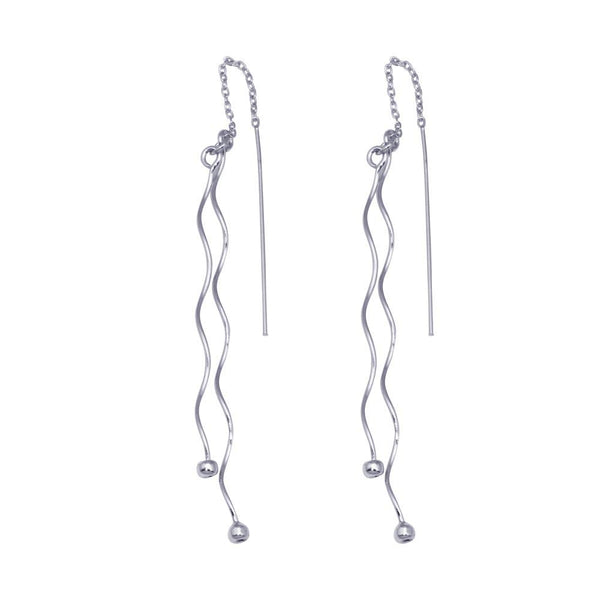 Silver 925 Rhodium Plated Two Twisted Wire Threaded Hanging Ball Hook Earrings - DSE00046 | Silver Palace Inc.