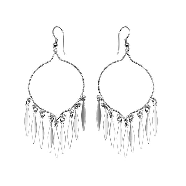 Silver 925 Rhodium Plated Open Circle Dangling Black Sharp Marquis Hook Chandelier Earrings - DSE00062 | Silver Palace Inc.