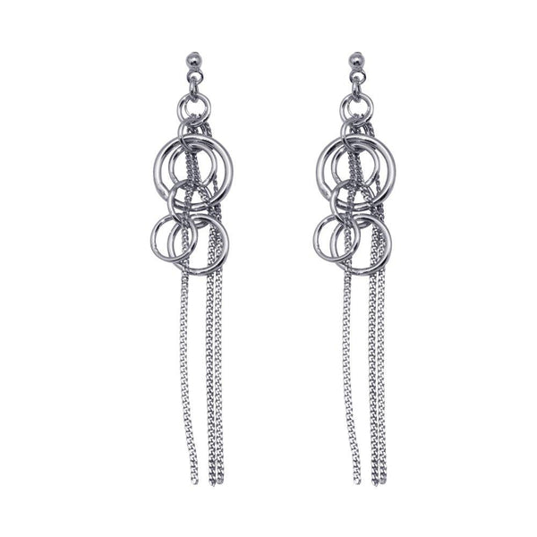 Silver 925 Rhodium Plated Open Graduated Circle Multiple Strand Dangling Chandelier Stud Earrings - DSE00068 | Silver Palace Inc.