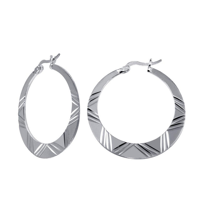 Rhodium Plated 925 Sterling Silver Designed Snap Hoop - E00005 | Silver Palace Inc.