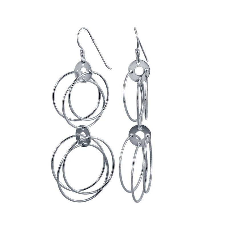 Silver 925 Rhodium Dangling Circular Earrings - E00004 | Silver Palace Inc.