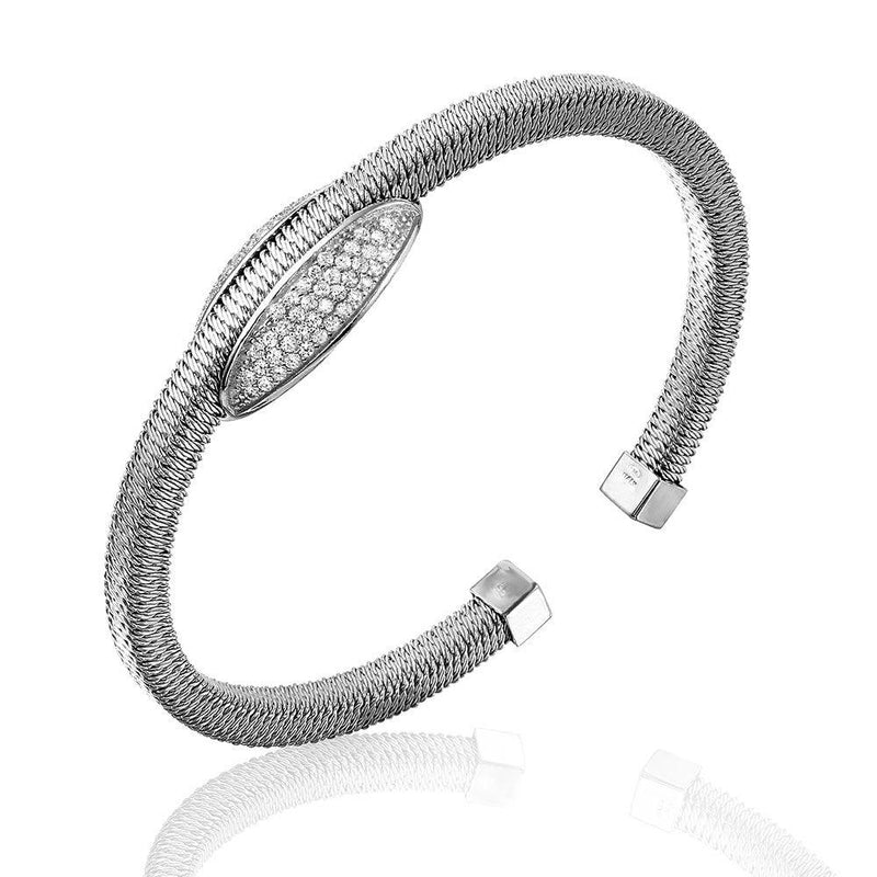 Closeout-Silver 925 Rhodium Plated Italian Bangle Bracelet with Oval Center Design - ECB00015 | Silver Palace Inc.