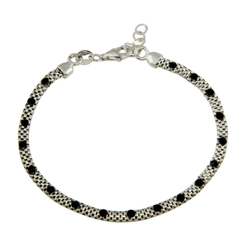 Silver 925 Rhodium Plated Bracelet with Black CZ Stones - ECB00018BLK | Silver Palace Inc.