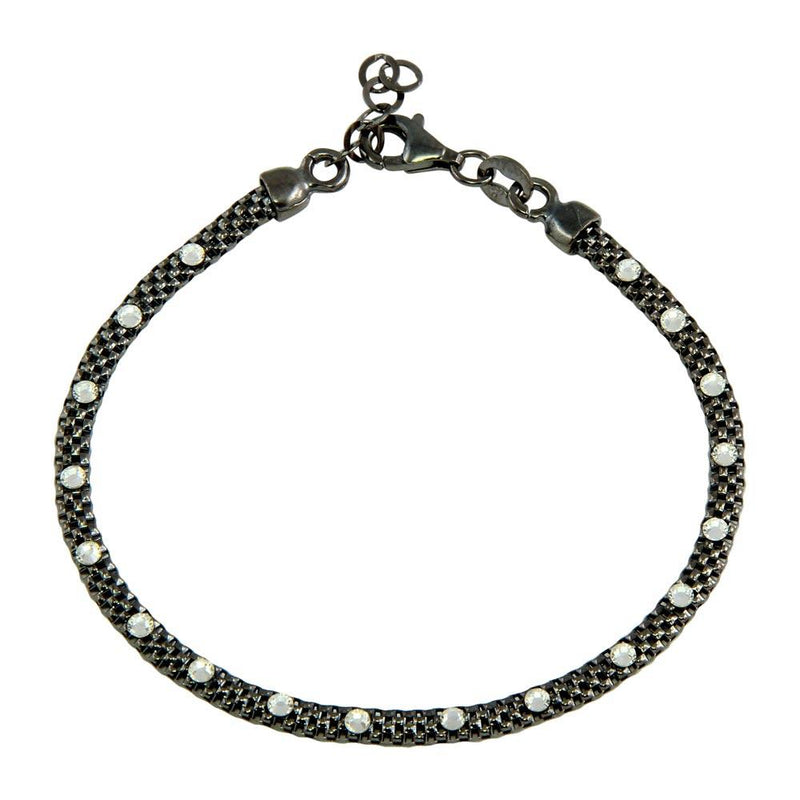 Silver 925 Black Rhodium Plated Bracelet with White CZ Stones - ECB00018BRH | Silver Palace Inc.