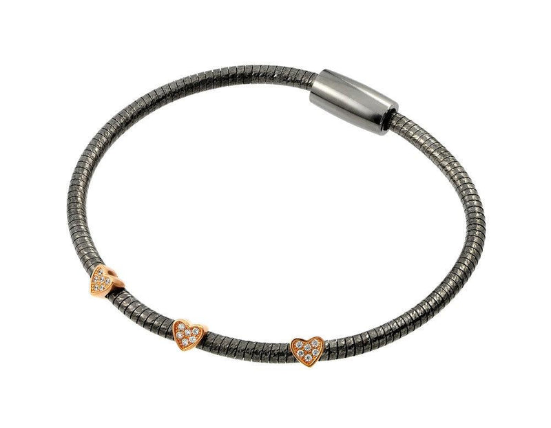 Silver 925 Black Rhodium and Rose Gold Plated Three Clear CZ Bracelet - ECB00025BR | Silver Palace Inc.