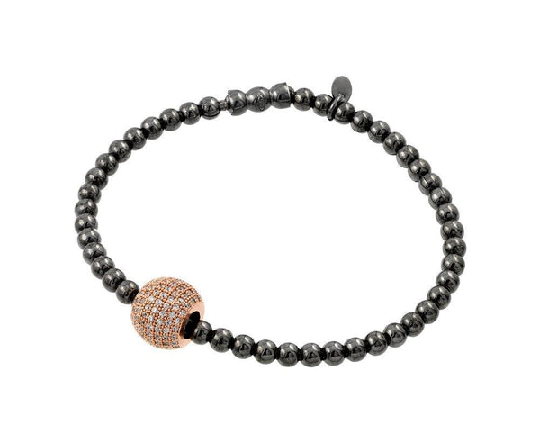 Closeout-Silver 925 Black Rhodium and Rose Gold Plated Ball Multiple Clear CZ Inlay Bracelet - ECB00033BR | Silver Palace Inc.