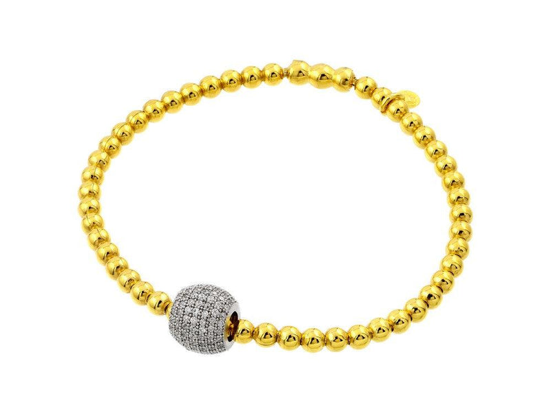 Closeout-Silver 925 Rhodium and Gold Plated Ball Micro Pave Clear CZ Inlay Bracelet - ECB00033YW | Silver Palace Inc.