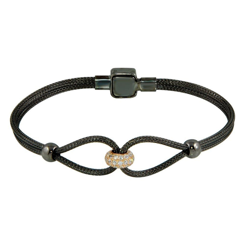 Closeout-Silver 925 Black Rhodium Plated Linked Loop Bracelet with CZ - ECB00045BR | Silver Palace Inc.