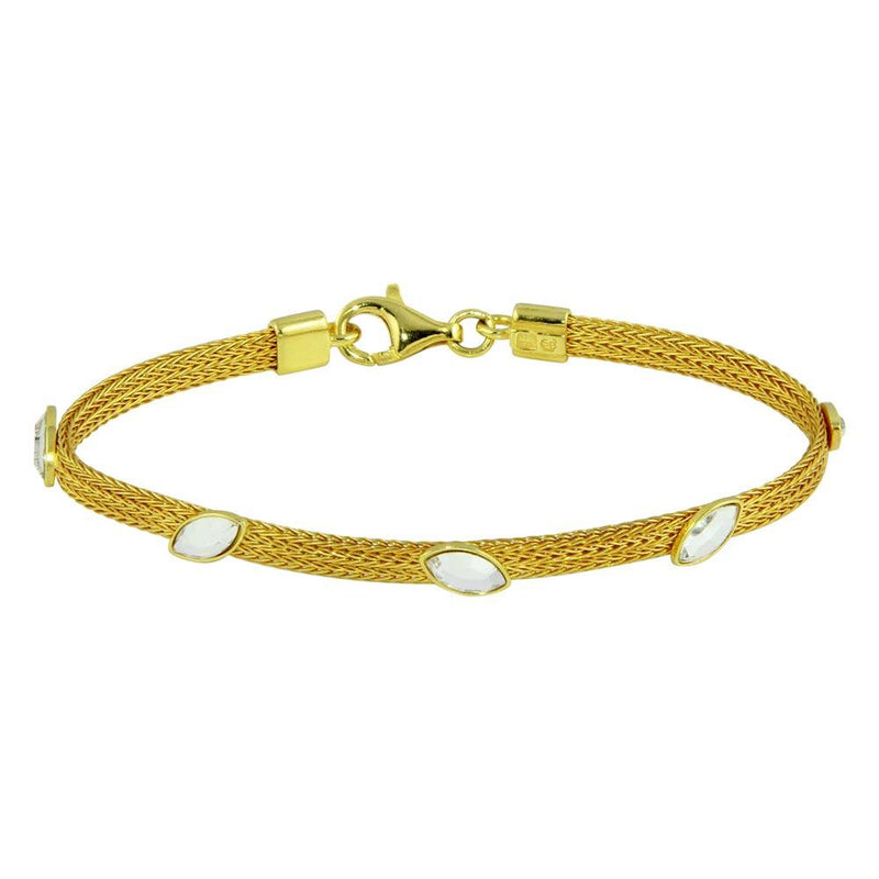 Silver 925 Gold Plated Flat Bracelet with CZ Stones - ECB00048Y | Silver Palace Inc.