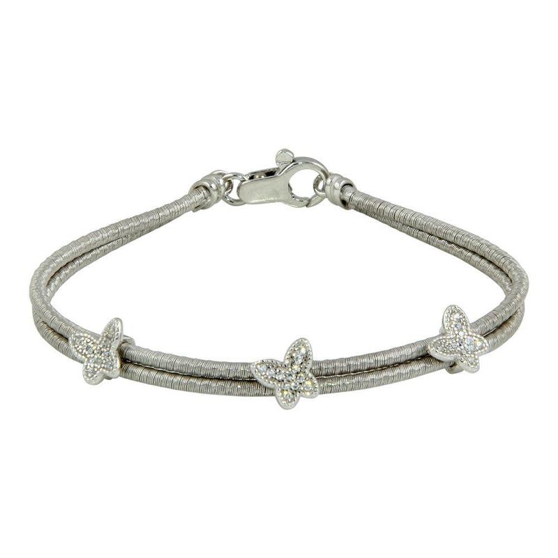 Closeout-Silver 925 Rhodium Plated Double Strand Butterfly Bracelet - ECB00056RH | Silver Palace Inc.