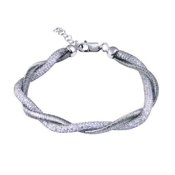 Closeout-Rhodium Plated 925 Sterling Silver Italian Twisted Mesh Bracelet - ECB00069RH | Silver Palace Inc.