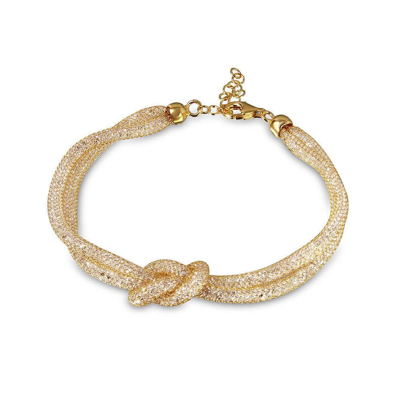 Silver 925 Italian Gold Plated Mesh Knot Center Design Bracelet with CZ - ECB00071Y | Silver Palace Inc.