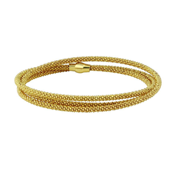 Closeout-Silver 925 Gold Plated 3 Wrap Magnetic Lock Bracelet - ECB00072YW | Silver Palace Inc.