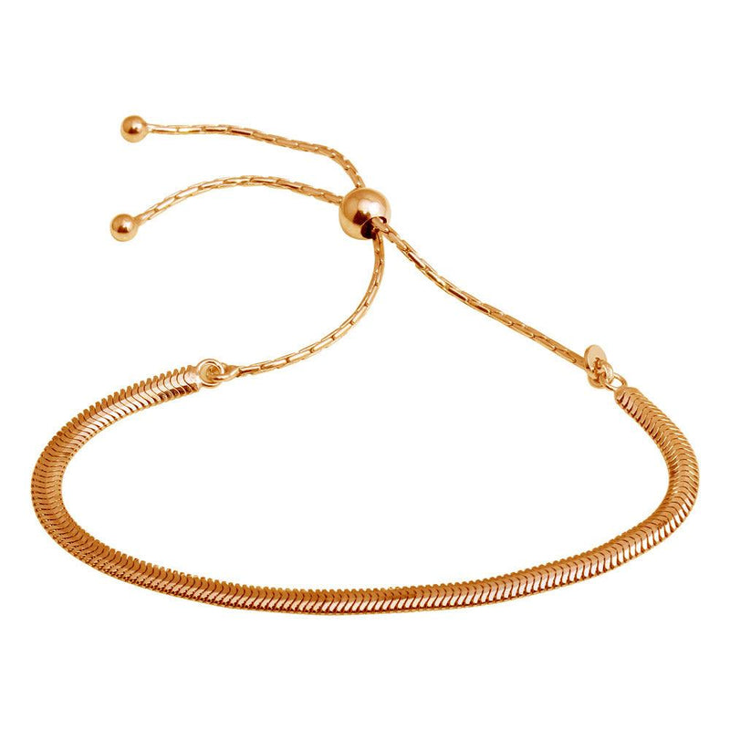 Silver 925 Rose Gold Plated Omega Chain Lariat Bracelet - ECB00104RGP | Silver Palace Inc.