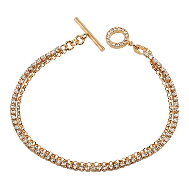 Closeout-Silver 925 Rose Gold Plated Double Strand CZ Bracelet - ECB00105RGP | Silver Palace Inc.