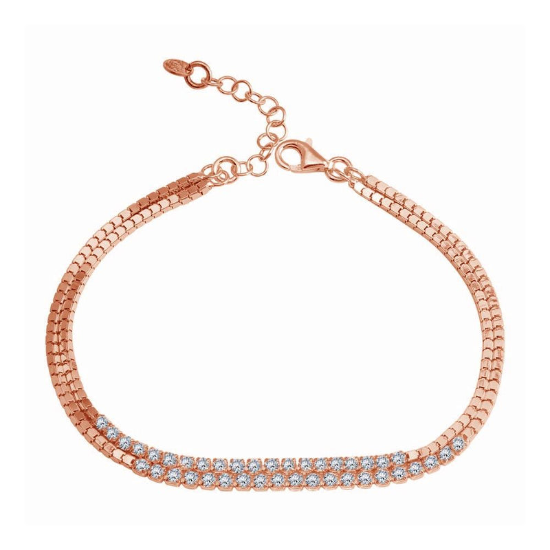 Closeout-Silver 925 Rose Gold Plated Double Strand CZ Bracelet - ECB00111RGP | Silver Palace Inc.
