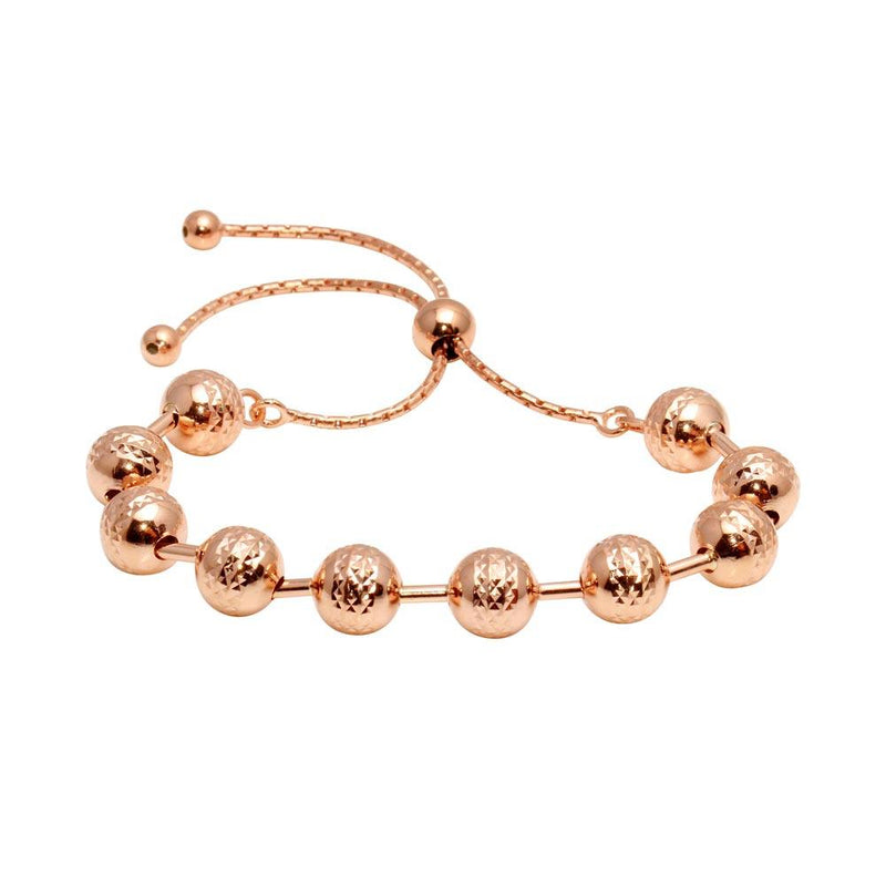 Silver 925 Rose Gold Plated Bead Lariat Bracelet - ECB00116RGP | Silver Palace Inc.