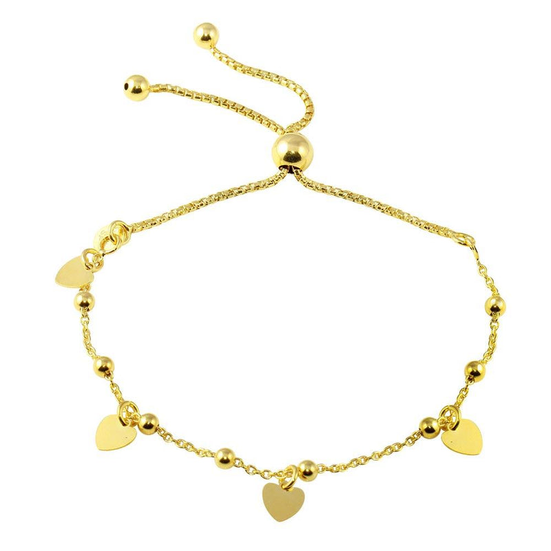 Silver 925 Gold Plated Box Chain Multi Heart and Bead Lariat Bracelet - ECB00127GP | Silver Palace Inc.