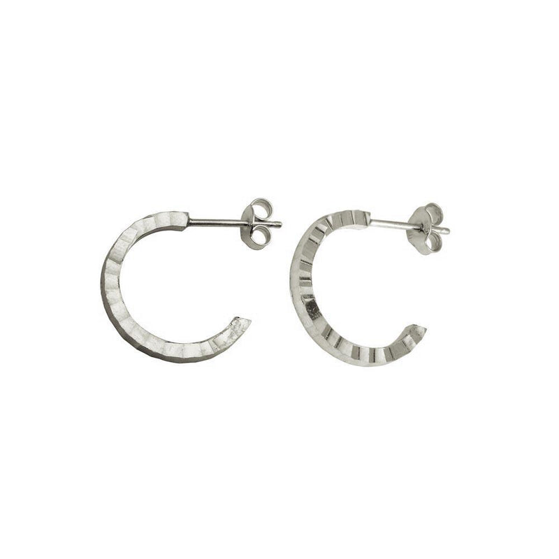 Silver 925 Rhodium Plated Diamond Cut Semi Hoop Earrings 20mm - ECE00031RH | Silver Palace Inc.