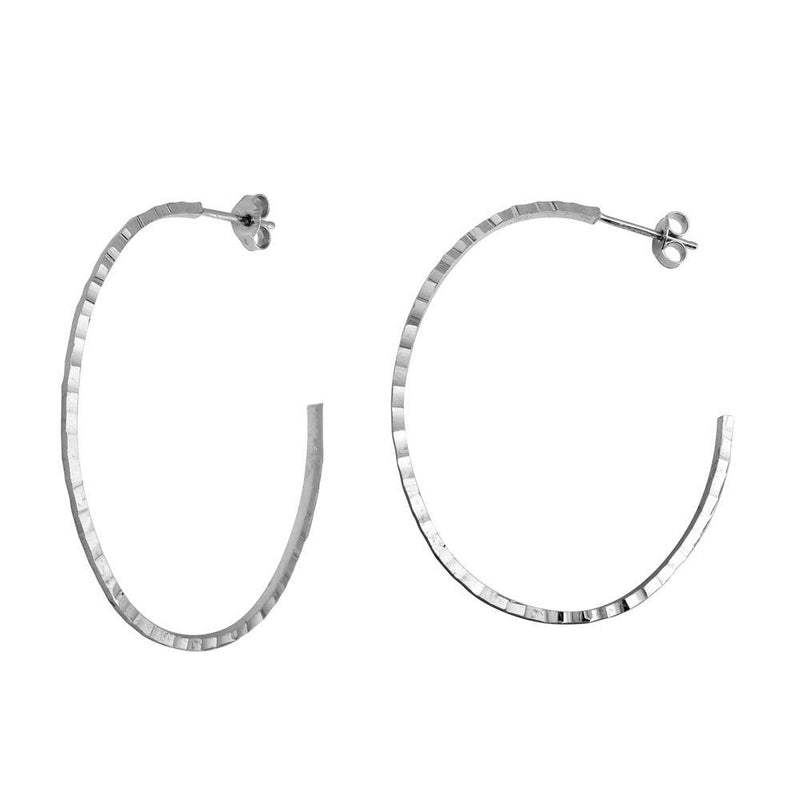 Silver 925 Rhodium Plated Diamond Cut Semi Hoop Earrings 50mm - ECE00033RH | Silver Palace Inc.