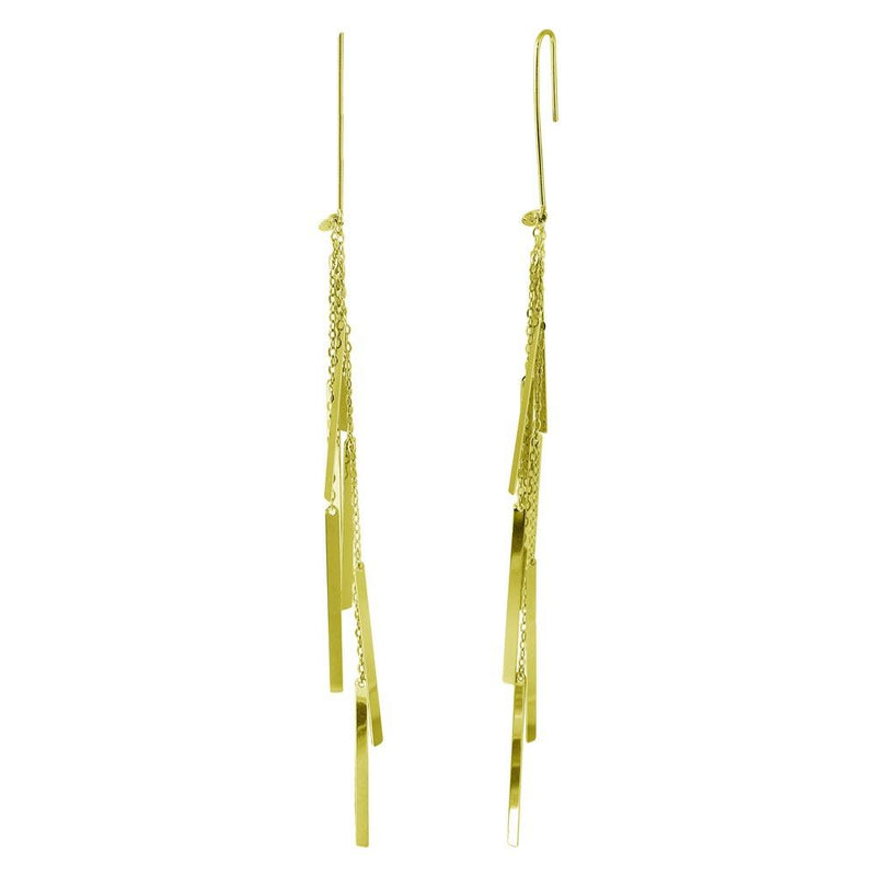 Silver 925 Gold Plated Dangling Chain Bars Earrings - ECE00036GP | Silver Palace Inc.