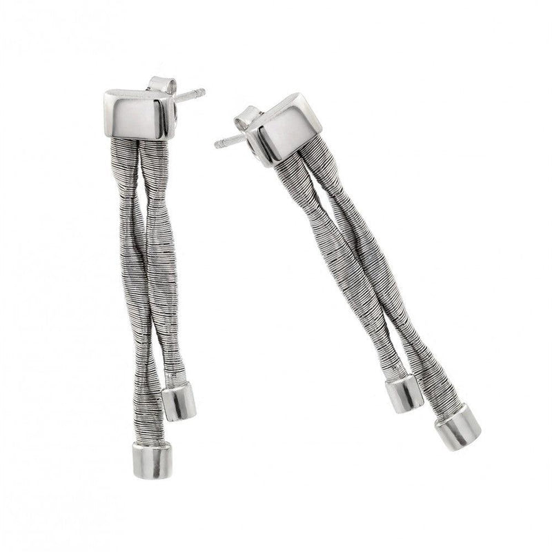 Silver 925 Rhodium Plated Double Smashed Long Dangling Stud Earrings - ECE004RH | Silver Palace Inc.