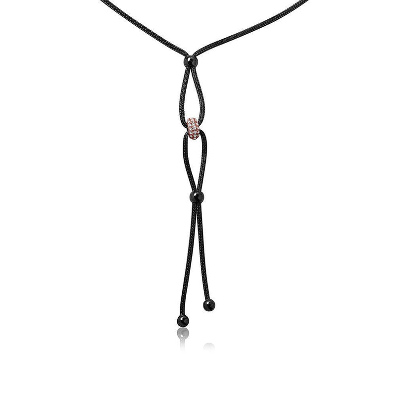 Silver 925 Black Rhodium Interlock With CZ Encrusted Rose Gold Plated Loop Italian Necklace - ENC00006BR | Silver Palace Inc.
