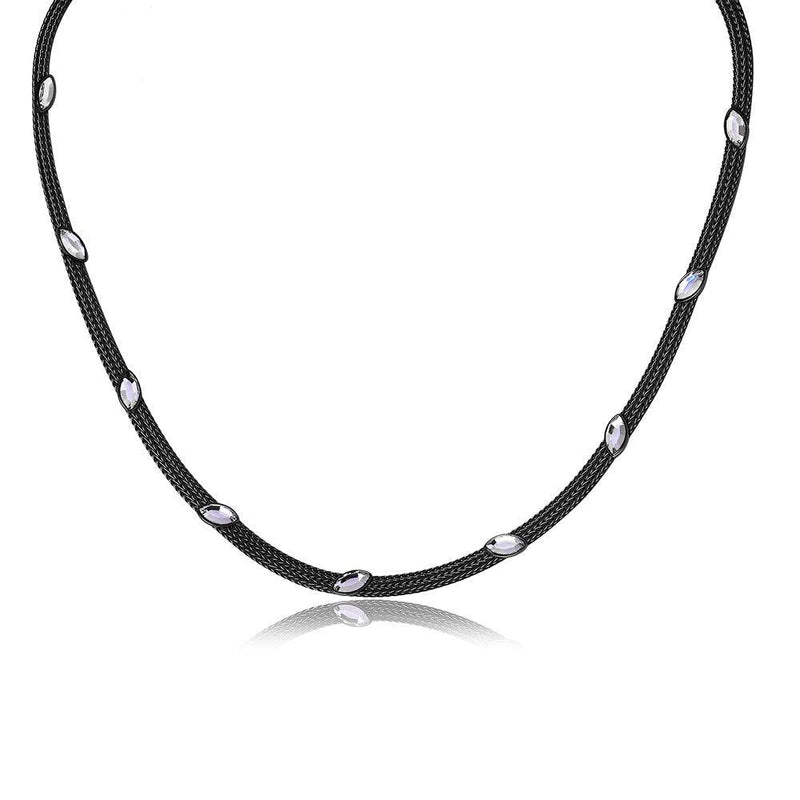 Silver 925 Black Rhodium Plated Italian Necklace With Marquise Stone Crystals - ECN00009B | Silver Palace Inc.
