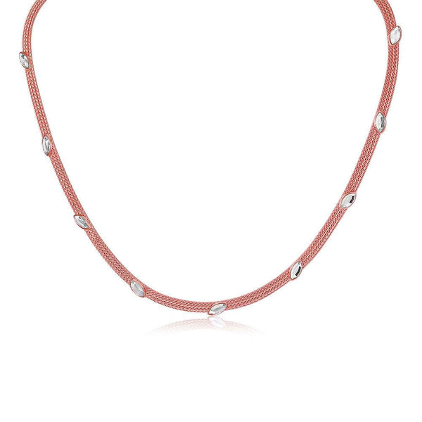 Silver 925 Rose Gold Plated Italian Necklace with Marquise Stone Crystals - ECN00009R | Silver Palace Inc.