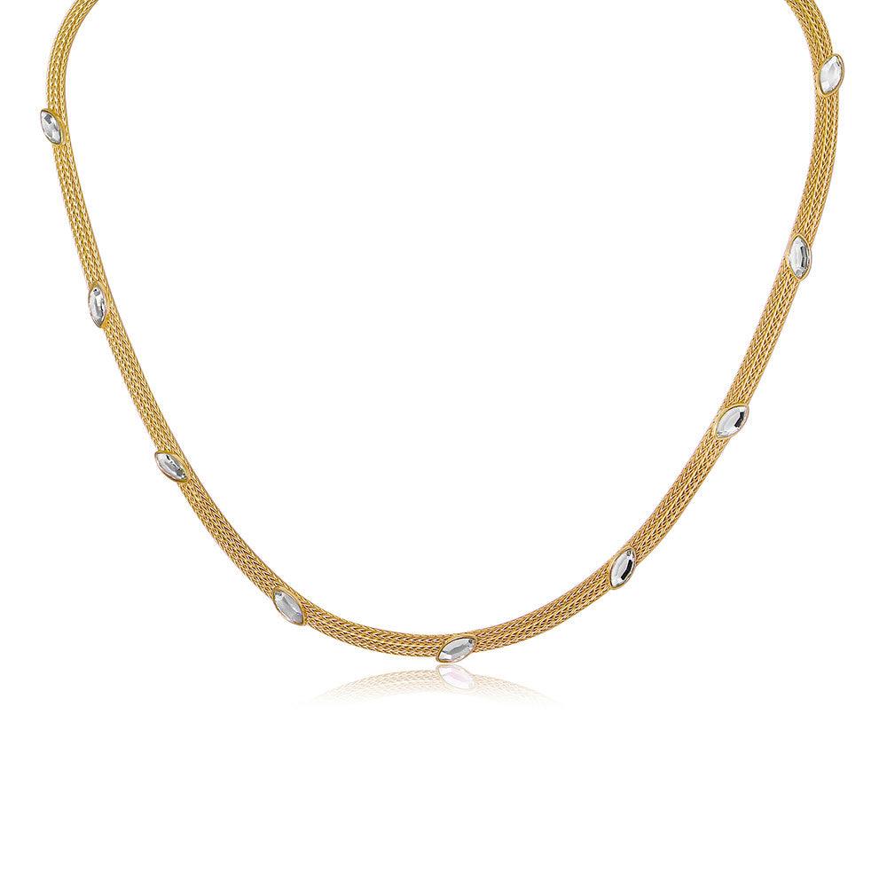 Silver 925 Gold Plated Italian Necklace with Marquise Stone Crystals - ECN00009Y | Silver Palace Inc.