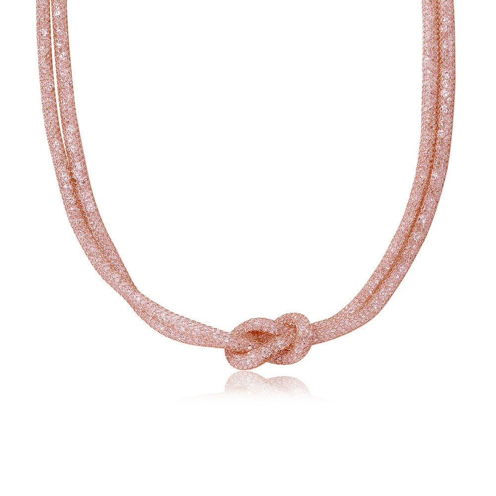 Silver 925 Rose Gold Plated Mesh with Crystals Stones Necklace - ECN00010R | Silver Palace Inc.