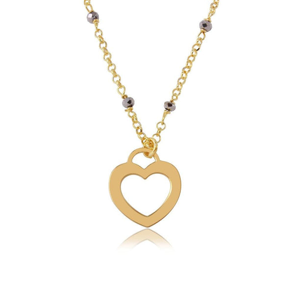 Silver 925 Gold Plated Black DC Beads Chain with Open Heart - ECN00023GP | Silver Palace Inc.
