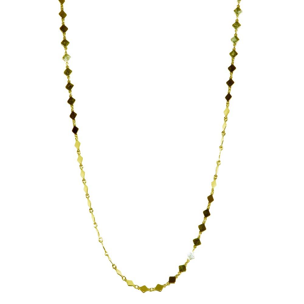 Silver 925 Gold Plated Flat Diamond Square Necklace - ECN00025GP | Silver Palace Inc.