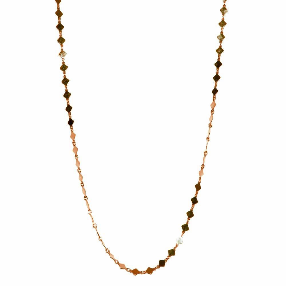 Silver 925 Rose Gold Plated Flat Diamond Square Necklace - ECN00025RGP | Silver Palace Inc.