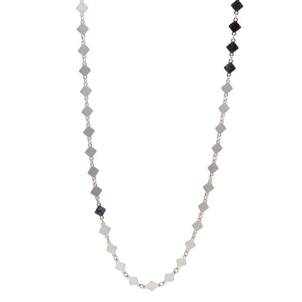 Silver 925 Rhodium Plated Diamond Square Choker Necklace - ECN00026RH | Silver Palace Inc.