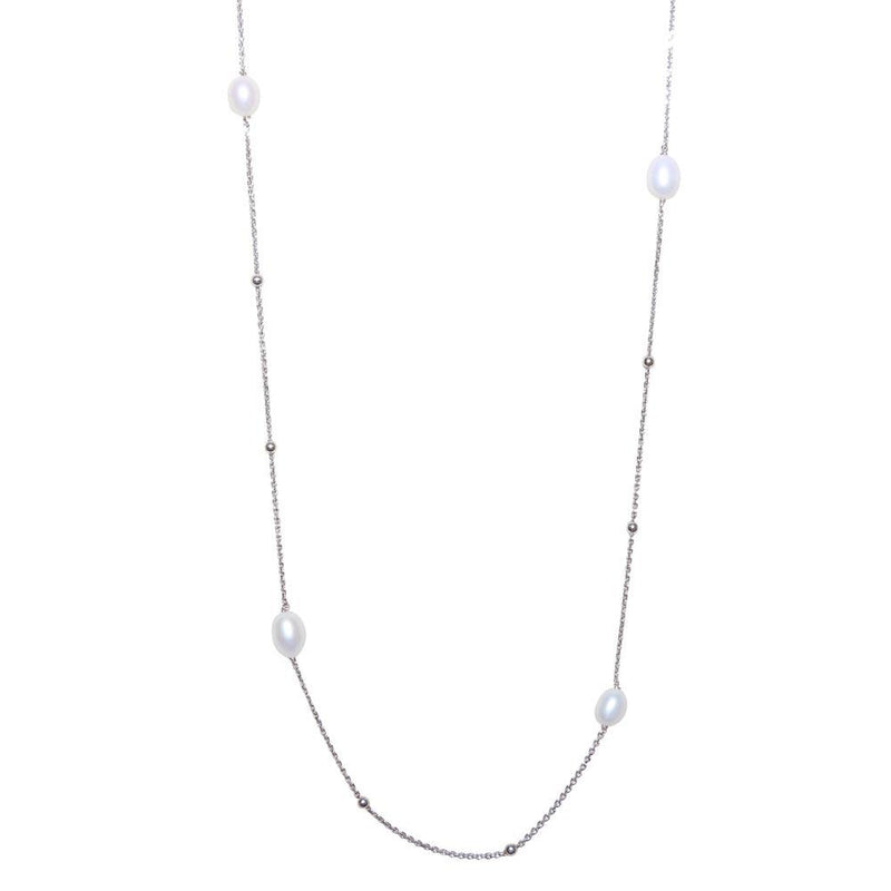 Silver 925 Rhodium Plated Necklace with Freshwater Pearls and Beads - ECN00028RH | Silver Palace Inc.