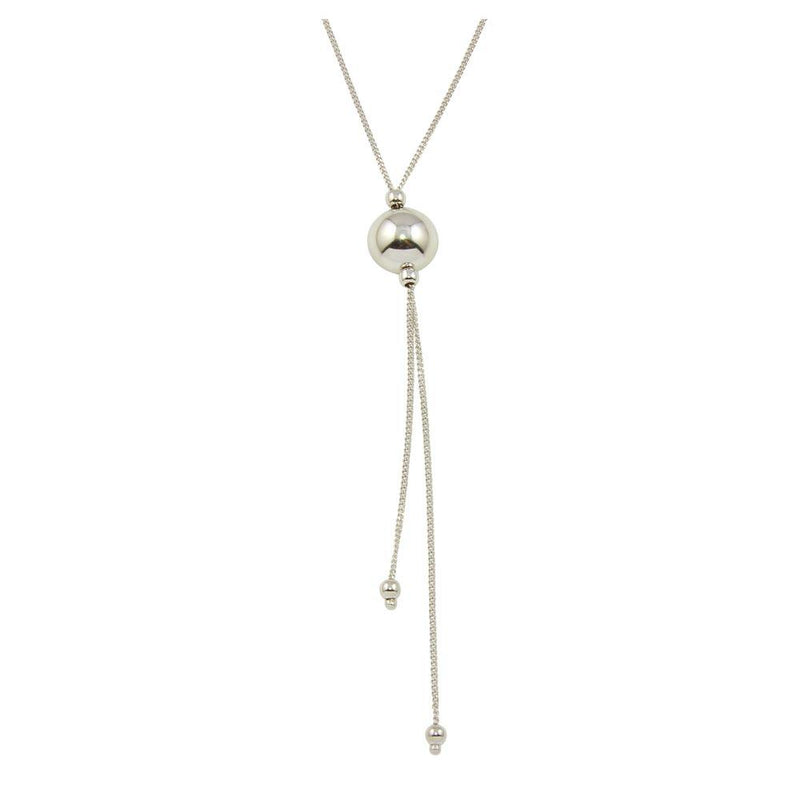 Silver 925 Rhodium Plated Bead Necklace with Dangling Chains - ECN00029RH | Silver Palace Inc.