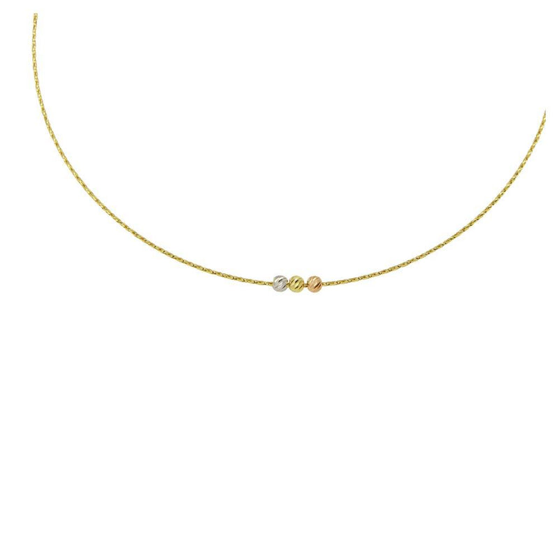 Silver 925 Gold Plated Round Snake DC Chain Necklace with 3 Beads - ECN00030GP | Silver Palace Inc.