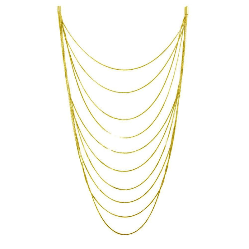 Silver 925 Gold Plated Multiple Chain Necklace - ECN00031GP | Silver Palace Inc.