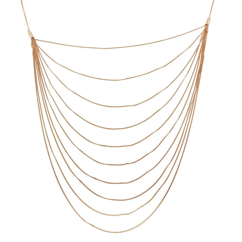 Silver 925 Rose Gold Plated Multiple Chain Necklace - ECN00031RGP | Silver Palace Inc.