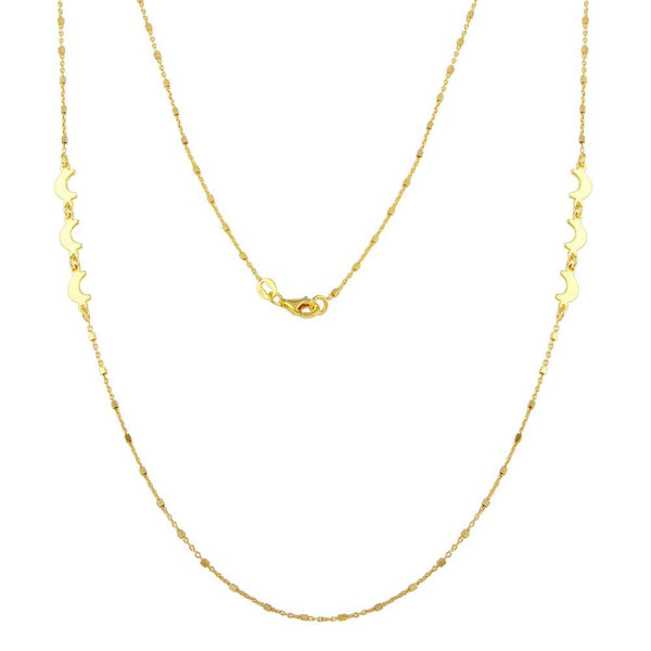 Silver 925 Gold Plated Alternating Bead Crescent Moon Necklace - ECN00035GP | Silver Palace Inc.