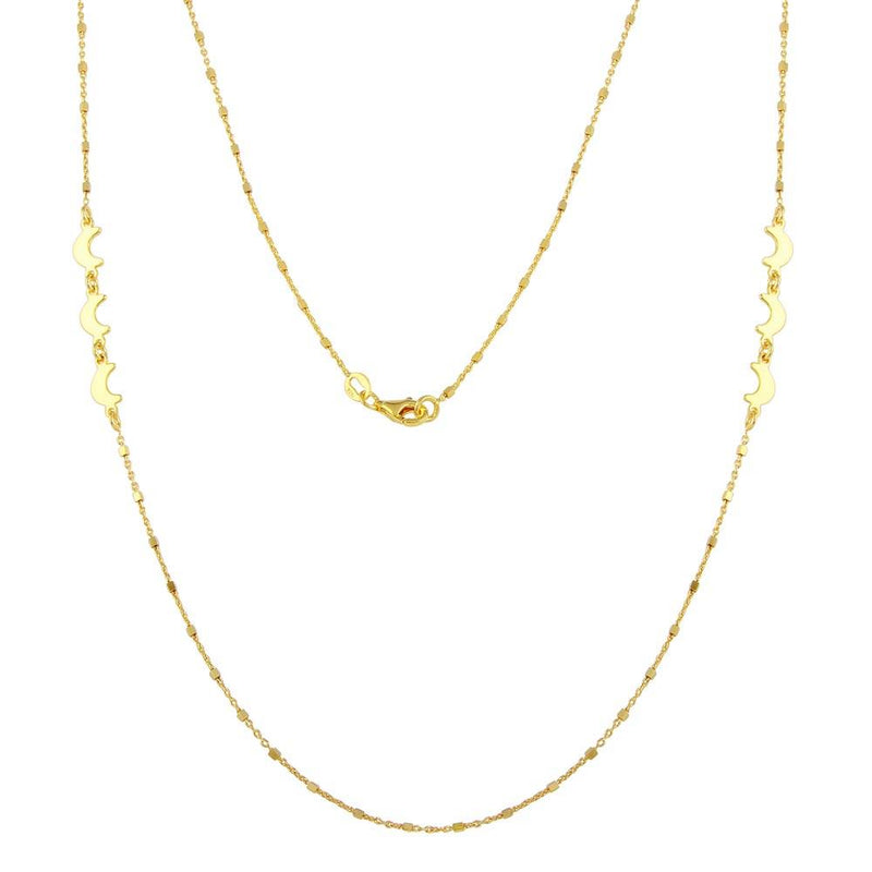 Silver 925 Gold Plated Alternating Bead Crescent Moon Necklace - ECN00035GP | Silver Palace Inc.