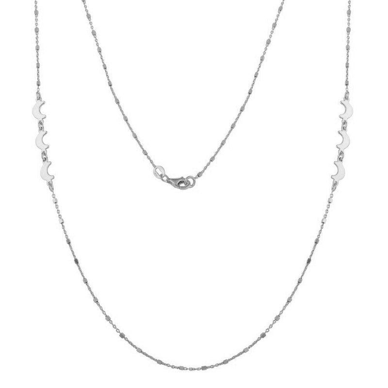 Silver 925 Rhodium Plated Alternating Bead Crescent Moon Necklace - ECN00035RH | Silver Palace Inc.