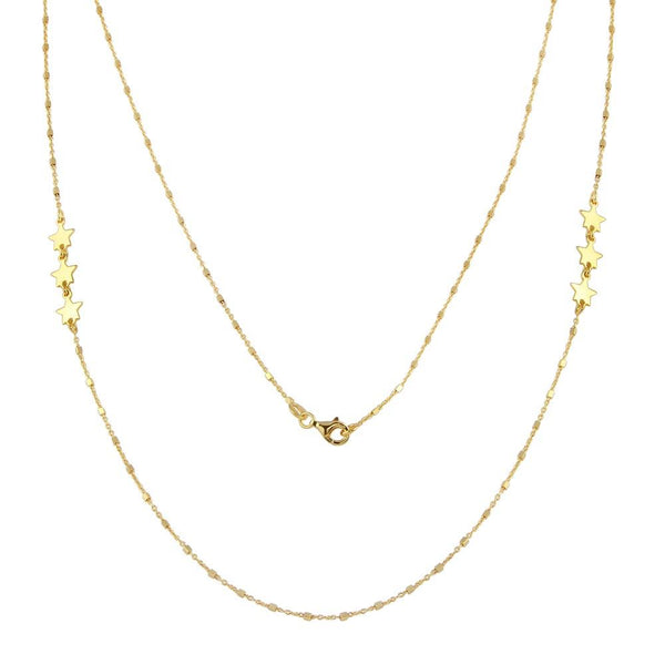 Silver 925 Gold Plated Alternating Stars Chain Necklace - ECN00036GP | Silver Palace Inc.
