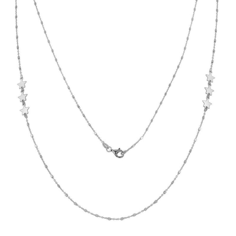 Silver 925 Rhodium Plated Alternating Stars Chain Necklace - ECN00036RH | Silver Palace Inc.