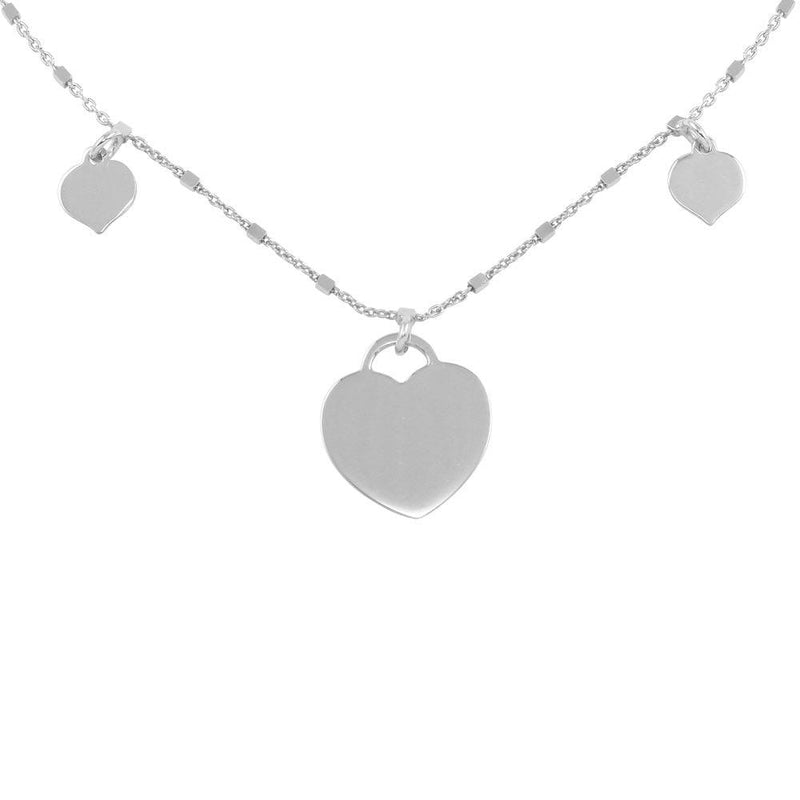 Silver 925 Rhodium Plated Triple Heart Choker Necklace - ECN00037RH | Silver Palace Inc.