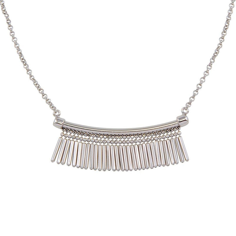 Silver 925 Rhodium Plated Bar with Tassels Necklace - ECN00041RH | Silver Palace Inc.