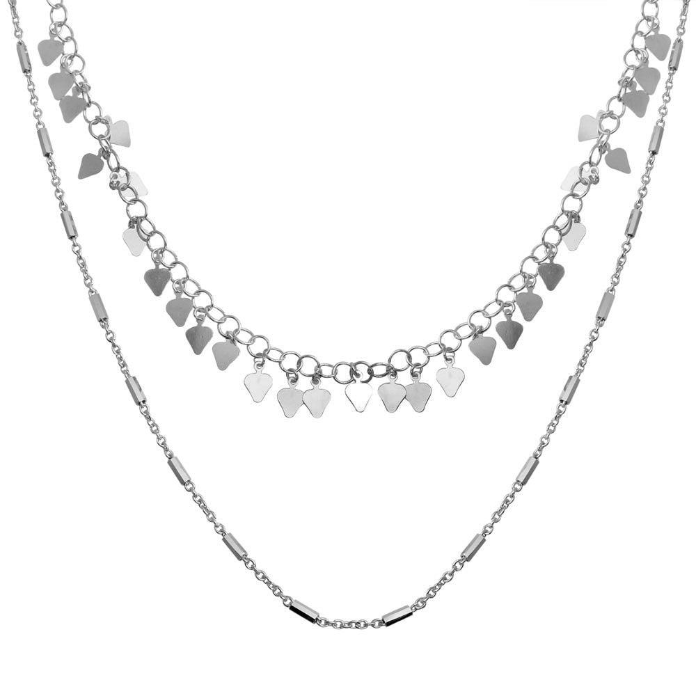 Silver 925 Rhodium Plated Double Chain Confetti Necklace - ECN00047RH | Silver Palace Inc.